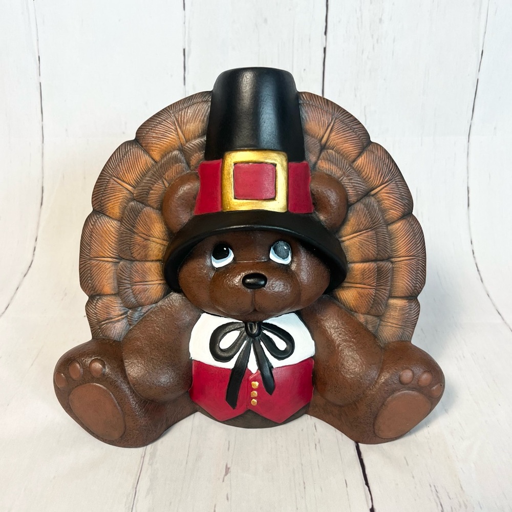Vintage Ceramic Pilgrim Teddy Bear Figurine | Hand-Painted Thanksgiving Decor
